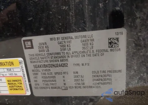 2017 Buick Enclave Leather z USA, uszkodzony, nr VIN 5GAKVBKD2HJ244262